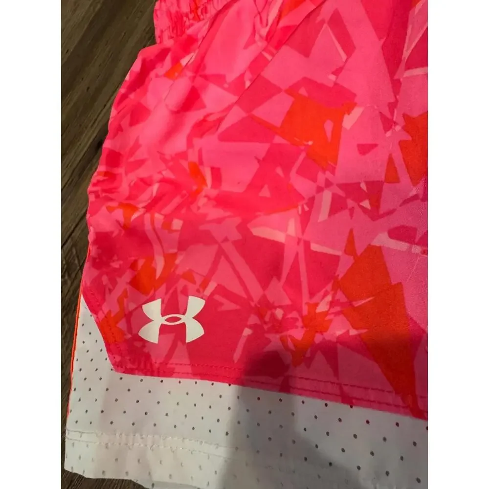 NWOT Under Armour Shorts Girls Printed Shorts Pink/Orange/ White Sz 6 - Picture 3 of 5